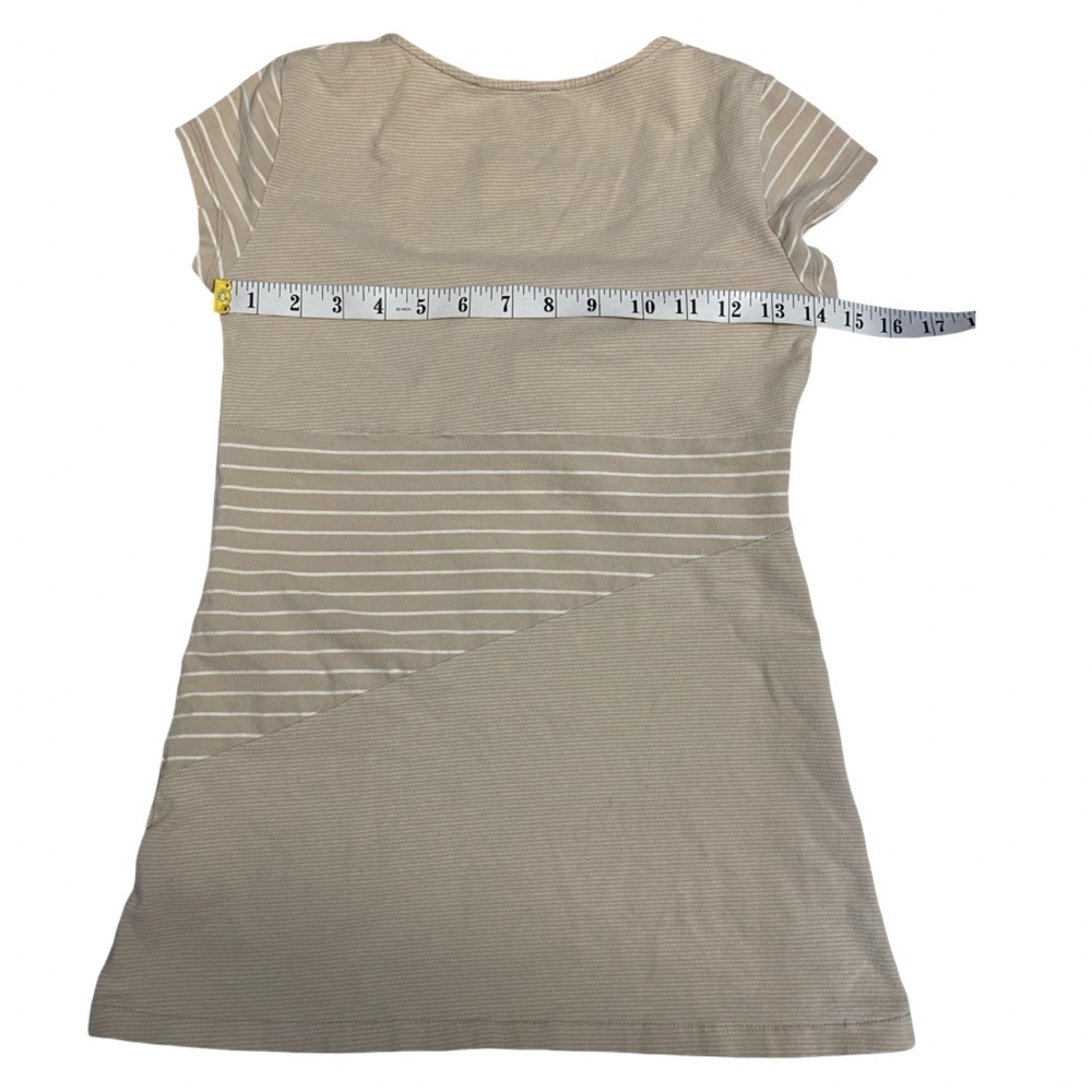 Smart Set Neutral Striped Knot Front Top Soft Beige Boho Fitted Tee Size Small - Picture 8 of 11